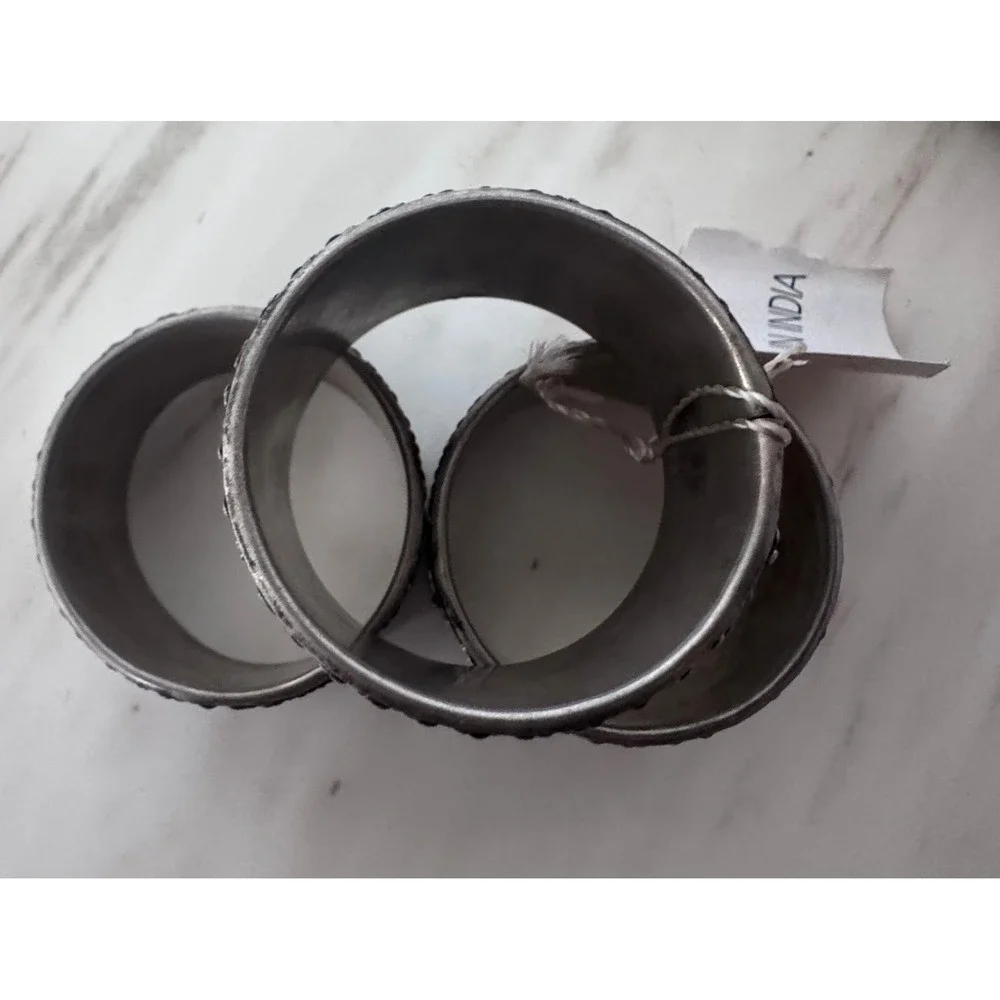 Vintage Mixed‎ Silver Metal Napkin Rings Set of 7 India Boho Floral Bird Ornate